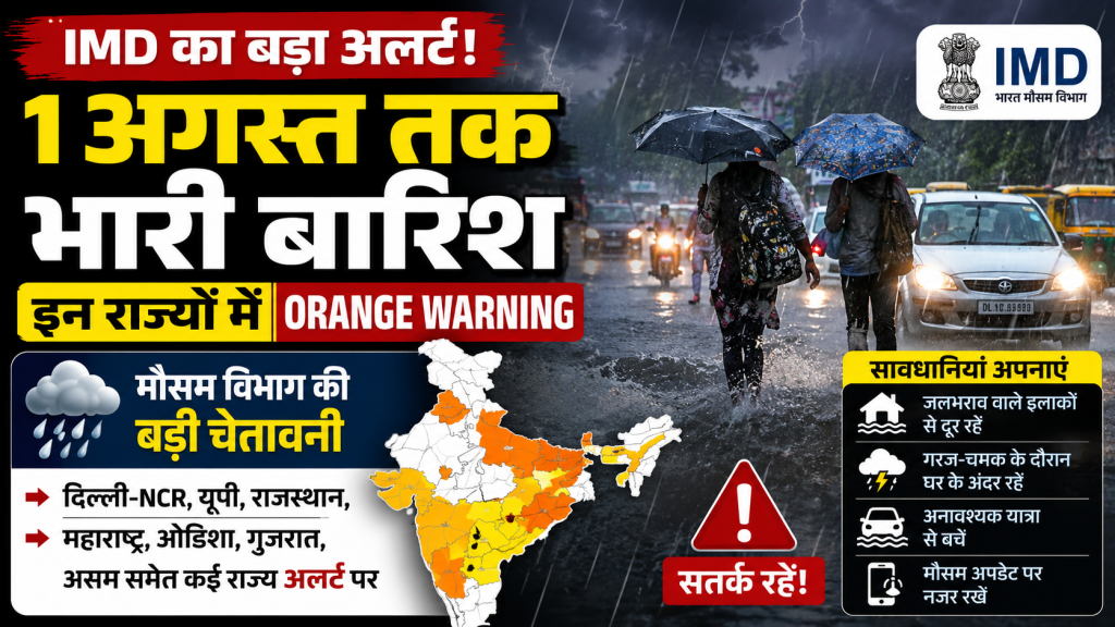 IMD द्वारा कई राज्यों में भारी बारिश का ऑरेंज अलर्ट जारी