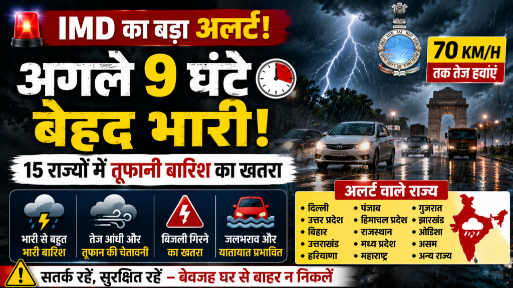 IMD द्वारा 15 राज्यों में भारी बारिश और तेज हवाओं की चेतावनी