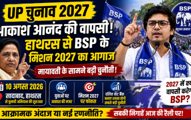आकाश आनंद की हाथरस सादाबाद रैली और BSP के मिशन 2027 अभियान को दर्शाता हुआ उत्तर प्रदेश चुनाव समाचार थंबनेल