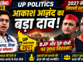 उत्तर प्रदेश की राजनीति में 2027 चुनाव से पहले आकाश आनंद की सक्रियता और BJP तथा SP पर राजनीतिक हमले को दर्शाता समाचार दृश्य।