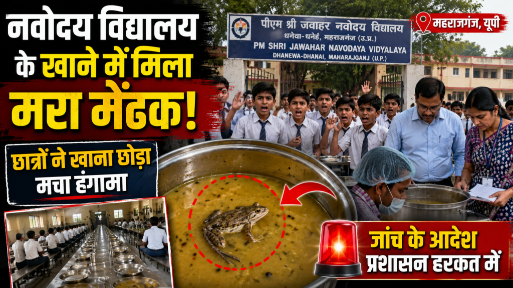 महराजगंज के जवाहर नवोदय विद्यालय में छात्रों को परोसे गए भोजन में मरा हुआ मेंढक मिलने की घटना का प्रतीकात्मक दृश्य।