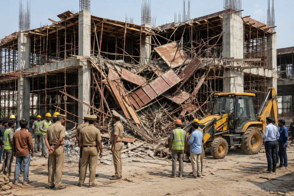 वृंदावन के रुक्मिणी विहार स्थित निर्माणाधीन ओमैक्स मॉल में शटरिंग गिरने से तीन मजदूरों की मौत हो गई और एक गंभीर घायल है। पुलिस और फायर ब्रिगेड ने बचाव अभियान चलाया