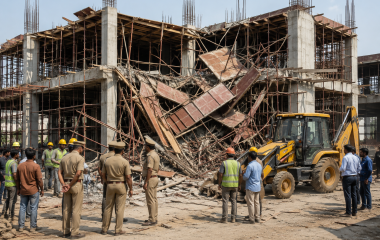 वृंदावन के रुक्मिणी विहार स्थित निर्माणाधीन ओमैक्स मॉल में शटरिंग गिरने से तीन मजदूरों की मौत हो गई और एक गंभीर घायल है। पुलिस और फायर ब्रिगेड ने बचाव अभियान चलाया