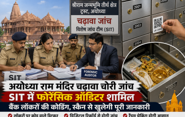 अयोध्या राम मंदिर चढ़ावा जांच में SIT की फोरेंसिक ऑडिट और बैंक लॉकरों की कोडिंग को दर्शाता हुआ न्यूज थंबनेल
