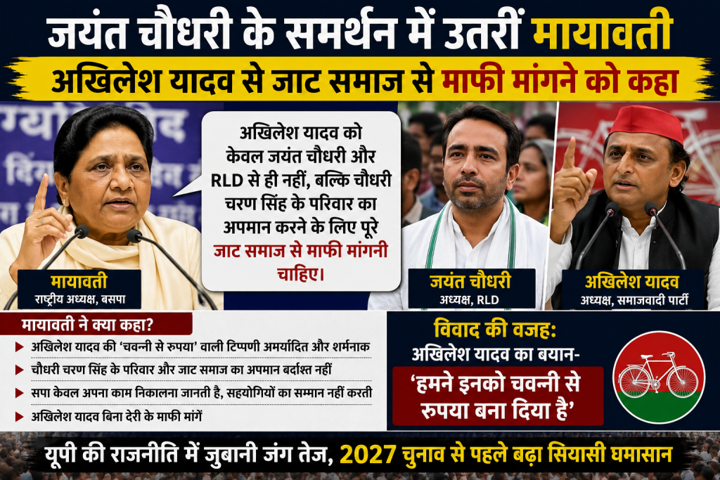 मायावती के जयंत चौधरी के समर्थन और अखिलेश यादव से जाट समाज से माफी की मांग वाली खबर का न्यूज थंबनेल