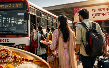 रक्षाबंधन के मौके पर यूपी रोडवेज बस में महिला यात्रियों की मुफ्त यात्रा का प्रतीकात्मक दृश्य।