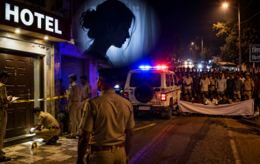 फिरोजाबाद के शिकोहाबाद में होटल में युवती की संदिग्ध मौत के बाद पुलिस जांच और प्रदर्शन का प्रतीकात्मक समाचार दृश्य।