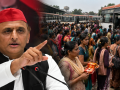 रक्षाबंधन पर मुफ्त बस सेवा को लेकर अखिलेश यादव द्वारा योगी सरकार पर लगाए गए आरोपों का प्रतीकात्मक राजनीतिक दृश्य।