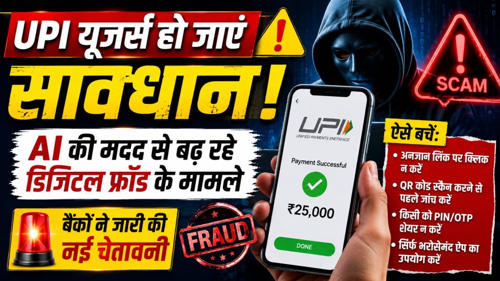 मोबाइल फोन पर UPI भुगतान और साइबर सुरक्षा का प्रतीकात्मक चित्र