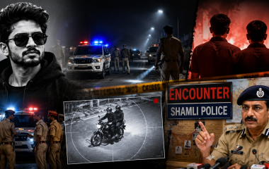 शामली में अंकित बालियान हत्याकांड के बाद पुलिस कार्रवाई और एनकाउंटर का प्रतीकात्मक दृश्य।