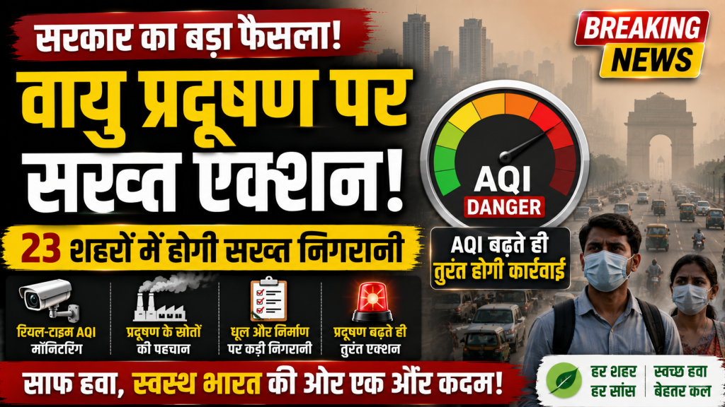 भारत के शहरों में बढ़ते वायु प्रदूषण और AQI निगरानी का प्रतीकात्मक चित्र Image Caption