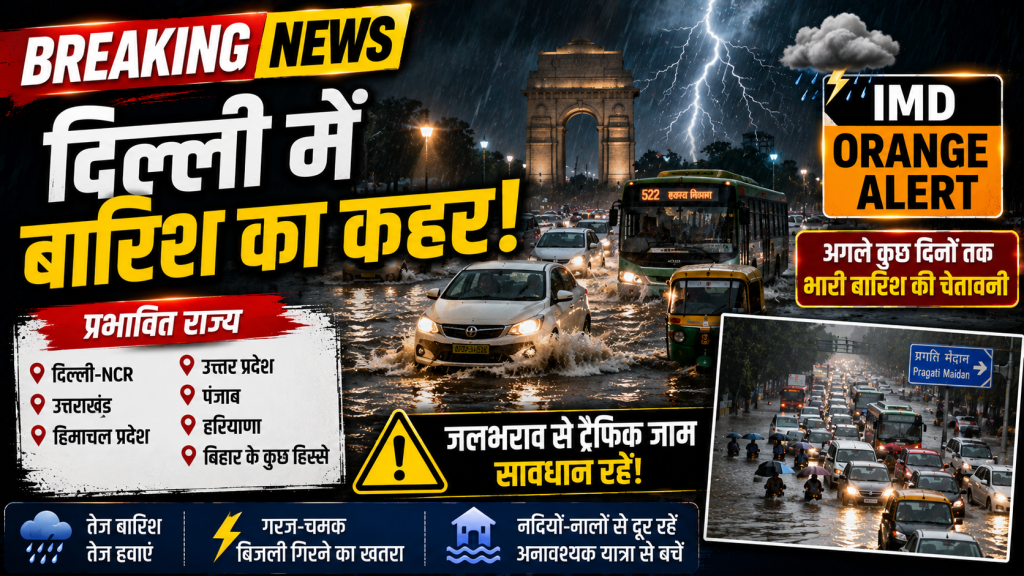 दिल्ली में भारी बारिश और IMD ऑरेंज अलर्ट