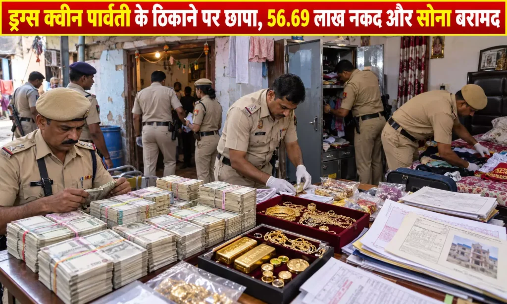 ड्रग्स क्वीन पार्वती के ठिकाने पर छापा, 56.69 लाख नकद और सोना बरामद