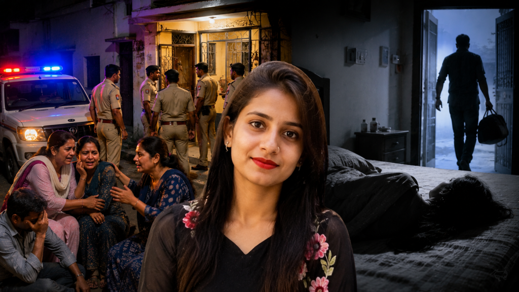 झांसी में प्रेम विवाह के बाद महिला की संदिग्ध मौत और पुलिस जांच का प्रतीकात्मक दृश्य।