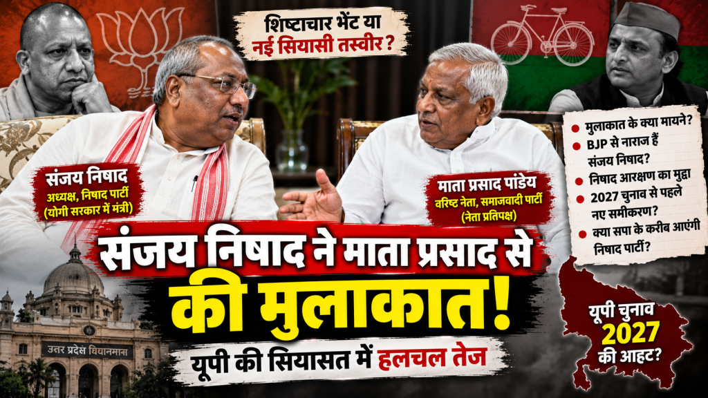 संजय निषाद की माता प्रसाद पांडेय से मुलाकात, यूपी की सियासत में हलचल तेज; क्या बदलेंगे पाला?