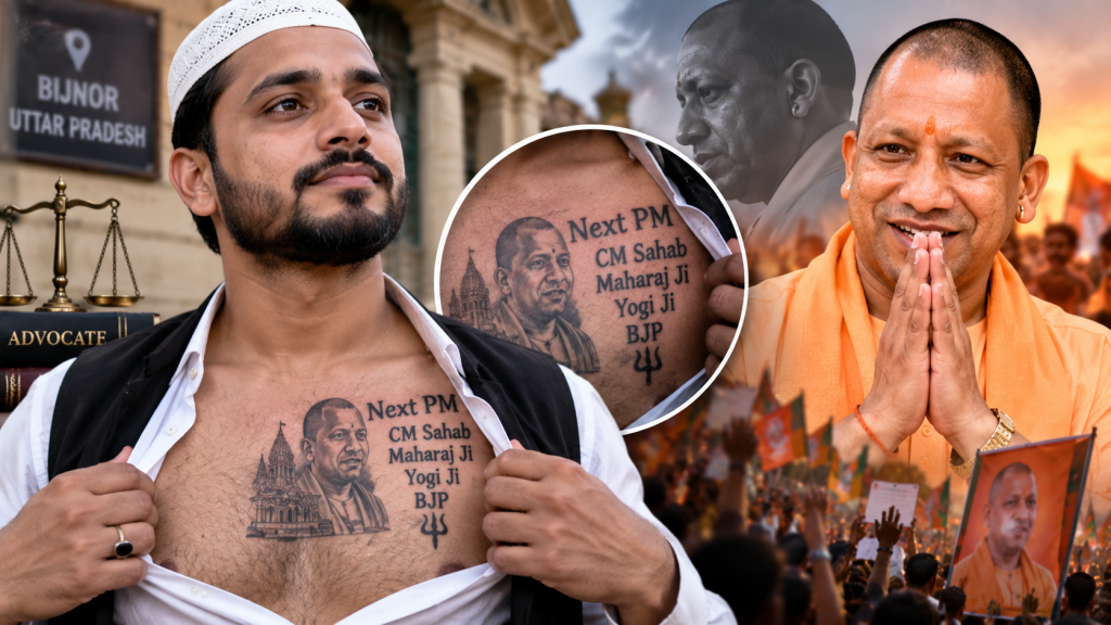 बिजनौर के ताबिश निसार ने सीने पर बनवाया योगी आदित्यनाथ के नाम का टैटू, लिखा- Next PM