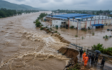 बरेली के बहेड़ी में किच्छा नदी का बढ़ा जलस्तर और मेगा फूड पार्क में घुसा बाढ़ का पानी