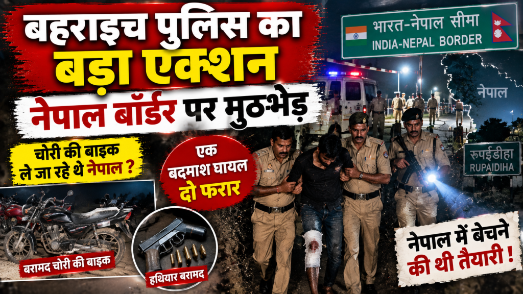 नेपाल बॉर्डर पर बहराइच पुलिस का सर्च ऑपरेशन, चोरी की बाइक ले जा रहे संदिग्ध से मुठभेड़; एक घायल