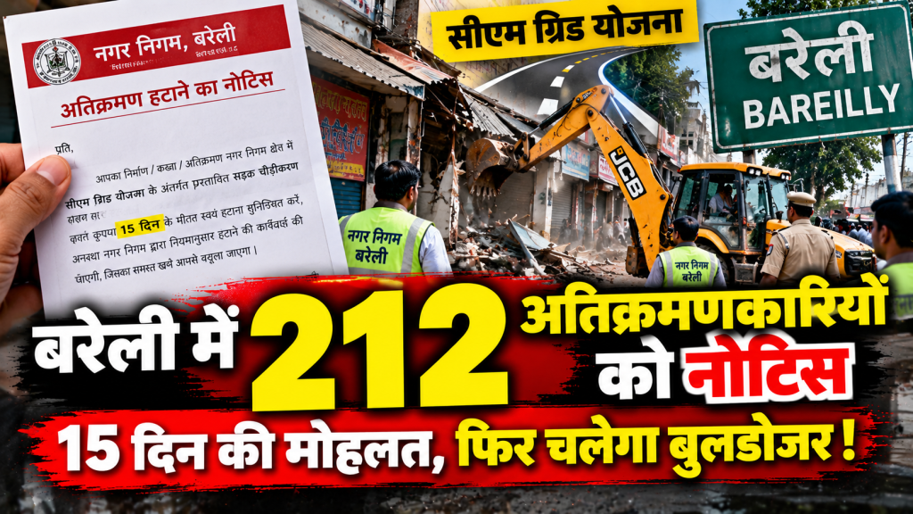 बरेली में 212 अतिक्रमणकारियों को नोटिस, 15 दिन की मोहलत; सड़क चौड़ीकरण के बाद चलेगा बुलडोजर