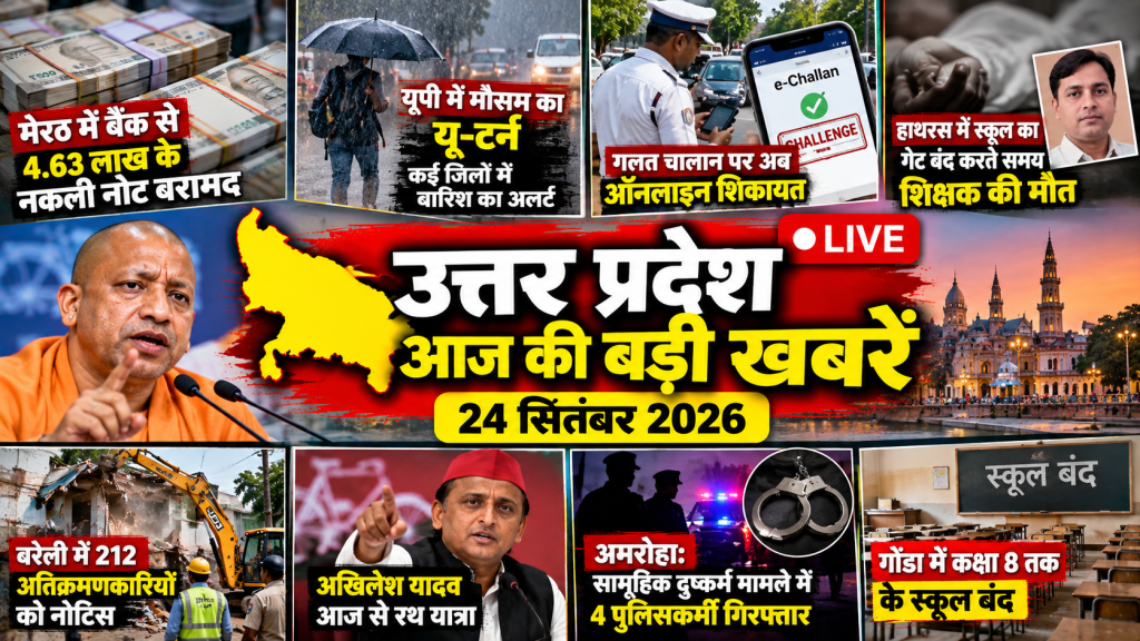 UP News Today: यूपी की बड़ी खबरें एक नजर में, मौसम से लेकर क्राइम और राजनीति तक पढ़ें 24 सितंबर के ताजा अपडेट