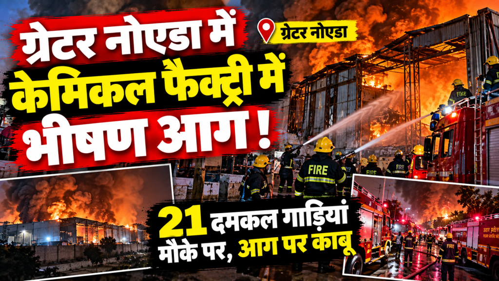 ग्रेटर नोएडा की केमिकल फैक्ट्री में भीषण आग, 21 दमकल गाड़ियों ने पाया काबू