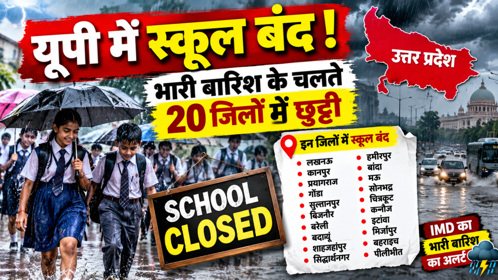 UP School Closed: भारी बारिश के बीच 20 जिलों में स्कूल बंद, लखनऊ-कानपुर समेत इन जिलों में 12वीं तक छुट्टी