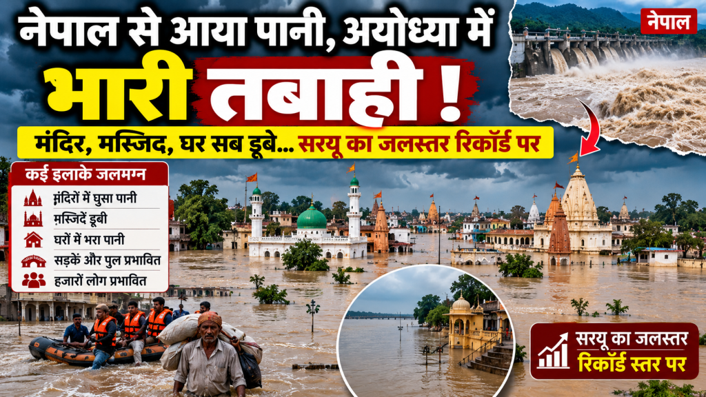 UP Flood: नेपाल से आए पानी ने बढ़ाई सरयू की तबाही, मंदिर-मस्जिद समेत कई घर नदी में समाए