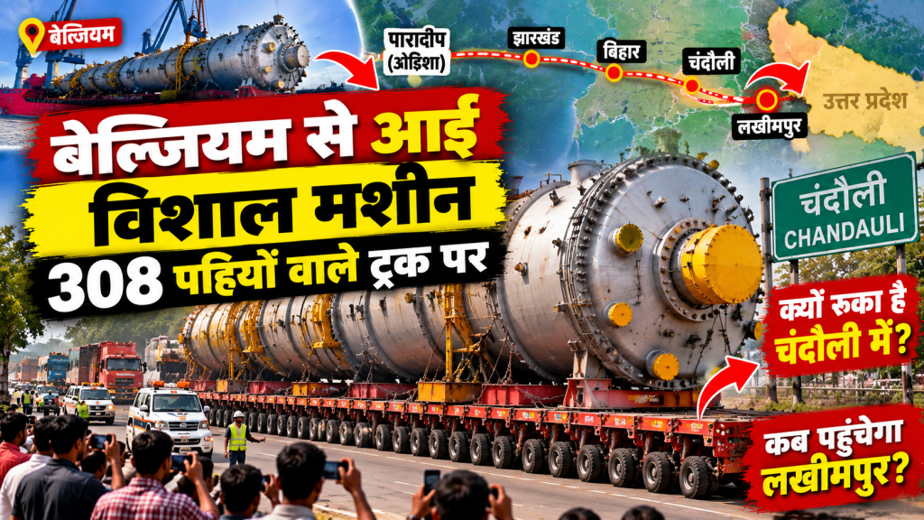 308 पहियों वाला महाबली ट्रक चंदौली में क्यों रुका? बेल्जियम से आई मशीन को लखीमपुर पहुंचने में लगेंगे 2-3 हफ्ते