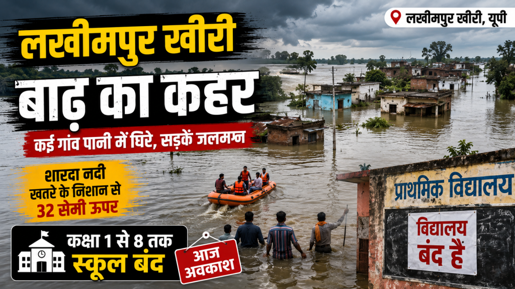 लखीमपुर खीरी में शारदा नदी की बाढ़ से जलमग्न गांव और सड़क