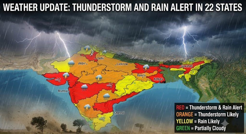 Weather Update : 22 राज्यों में आंधी-बारिश का अलर्ट, चलेंगी तेज हवाएं, इन क्षेत्रों में बदलेगा मौसम