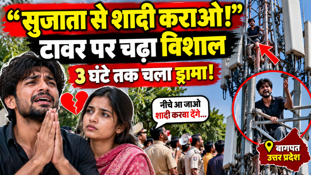 बागपत में प्रेमिका से शादी की जिद में मोबाइल टावर पर चढ़ा युवक, 3 घंटे की मशक्कत के बाद पुलिस ने उतारा