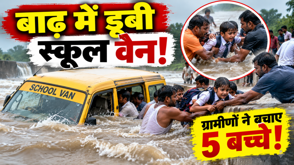 लखीमपुर खीरी: उफनते नाले में डूबी स्कूल वैन, ग्रामीणों ने बचाई पांच बच्चों की जान