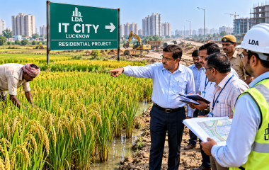 लखनऊ की आईटी सिटी योजना में सड़क के लिए निर्धारित जमीन पर धान की खेती और LDA की कार्रवाई