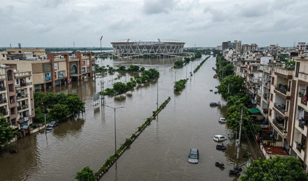 गोमती का जलस्तर बढ़ने से Lucknow के Ekana Stadium और शहीद पथ पर भरा पानी